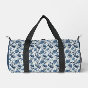 Blue Peony Garden Watercolor Duffle Bag
