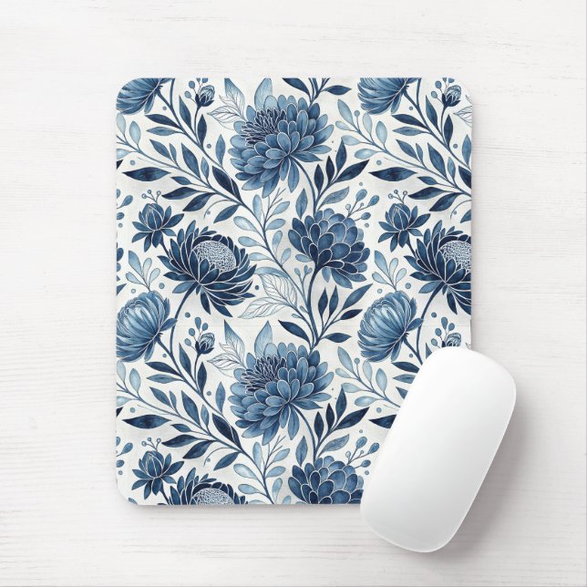 Blue Peony Garden Watercolor Mouse Pad (With Mouse)