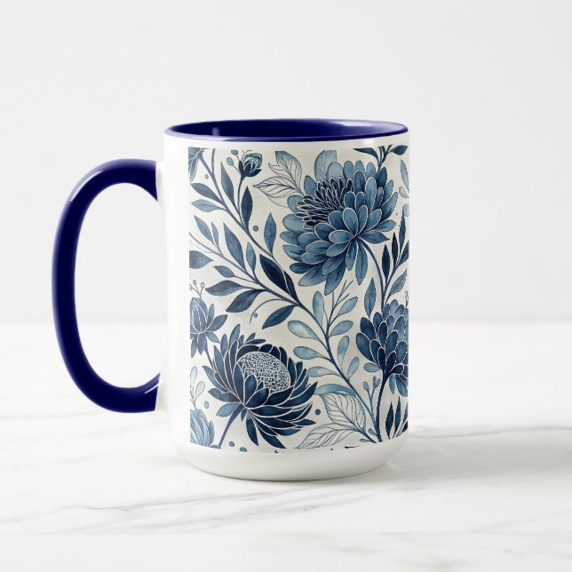 Blue Peony Garden Watercolor Mug (Left)
