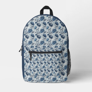 Blue Peony Garden Watercolor Printed Backpack