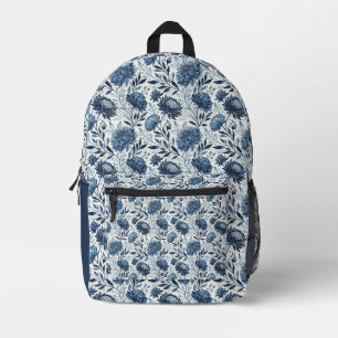 Blue Peony Garden Watercolor Printed Backpack