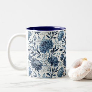 Blue Peony Garden Watercolor Two-Tone Coffee Mug