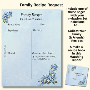 Blue Peony on Blue Family Recipe Sheets Custom Letterhead