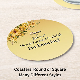 Blue Peony on Blue Leave My Drink! Round Paper Coaster