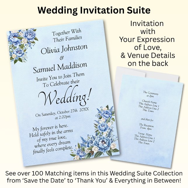 Blue Peony on Blue Wedding Suite Invitation  (Creator Uploaded)