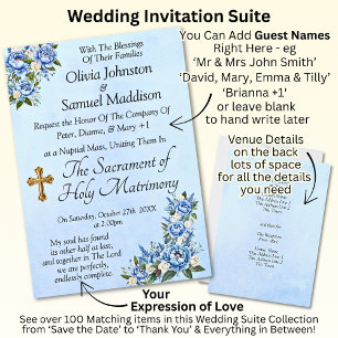 Blue Peony on Blue Wedding Suite Invitation 