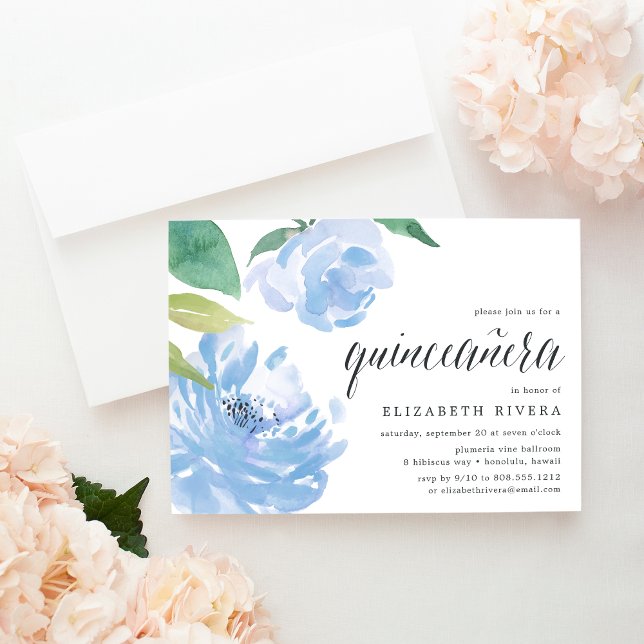 Blue Peony | Quinceanera Invitation (Creator Uploaded)