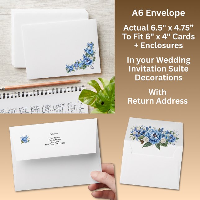 Blue Peony Wedding Suite A6 size Envelope (Creator Uploaded)