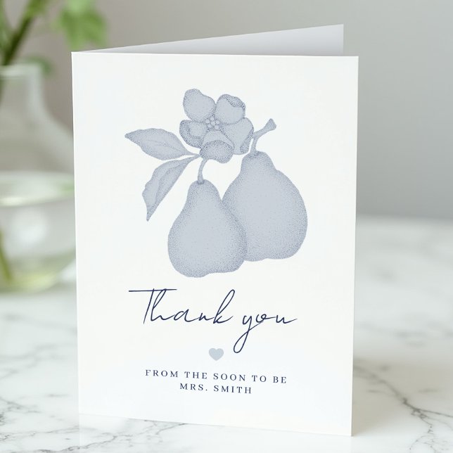 Blue Perfect Pear Bridal Shower Thank You Card (Simple Thank You Cards)