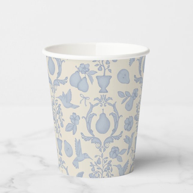 Blue Perfect Pear Damask Bridal Shower Paper Cups (Left)