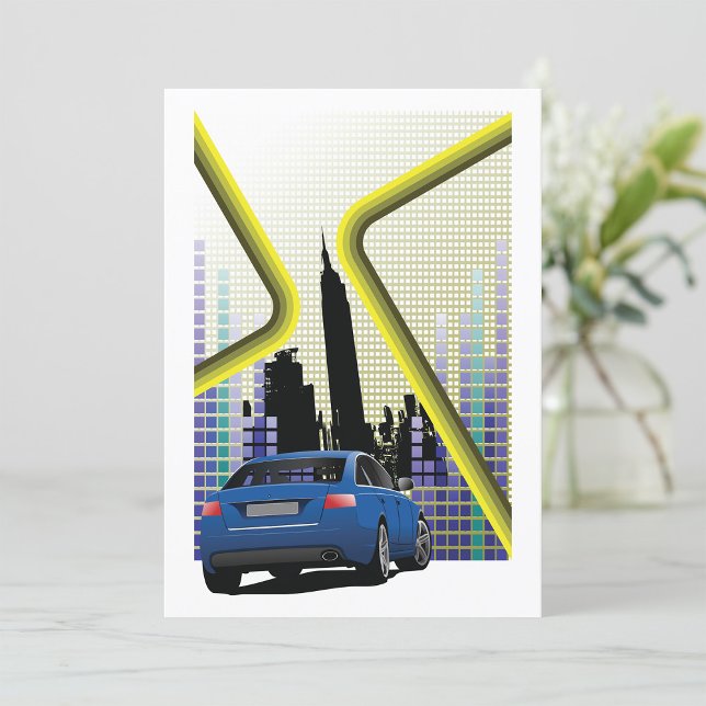 Blue Performance Car Urban Skyline Invitation (Creator Uploaded)