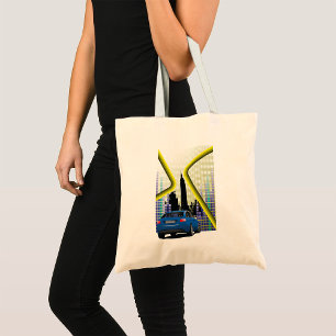 Blue Performance Car Urban Skyline Tote Bag