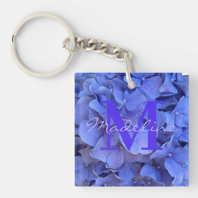 Blue periwinkle elegant floral hydrangeas  key ring (Front)