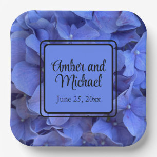 Blue periwinkle elegant floral hydrangeas paper plate