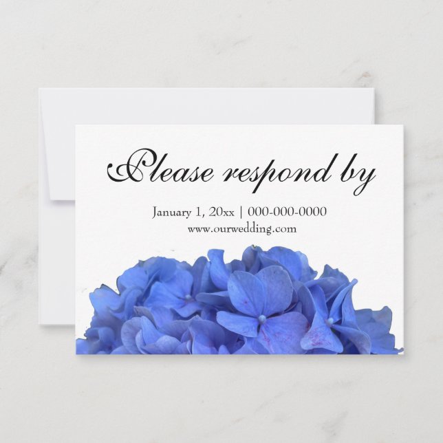 Blue periwinkle elegant floral hydrangeas RSVP Save The Date (Front)