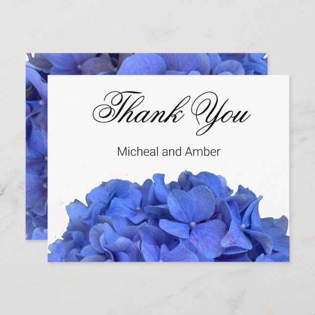 Blue periwinkle elegant floral hydrangeas  thank you card (Front/Back)