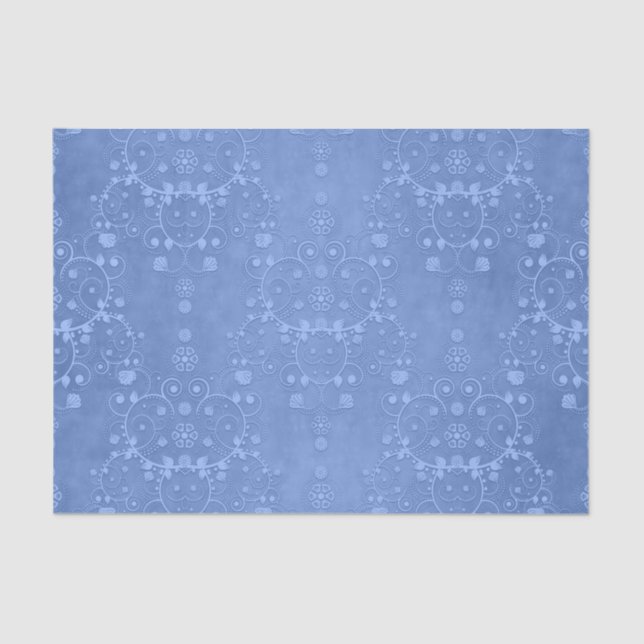 Blue Periwinkle Fancy Floral Damask Style Tissue Paper (Front)