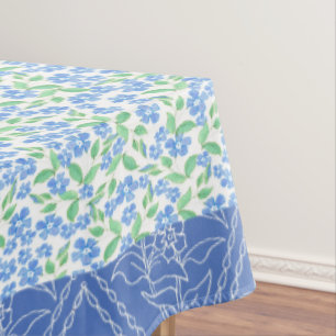 Blue Periwinkle Floral Boho Faux Patchwork Pattern Tablecloth