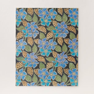 Blue Periwinkle Flowers Vinca Pattern Jigsaw Puzzle