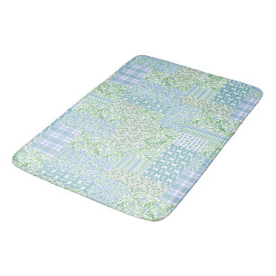 Blue Periwinkle Flowers Vintage Faux Patchwork Bath Mat