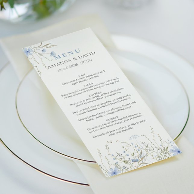 Blue Periwinkle Wildflower Wedding Flat Menu (Creator Uploaded)