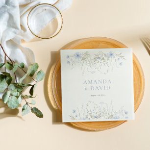 Blue Periwinkle Wildflower Wedding  Napkin