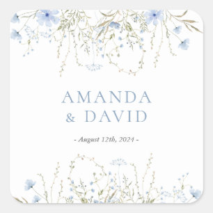 Blue Periwinkle Wildflower Wedding  Square Sticker
