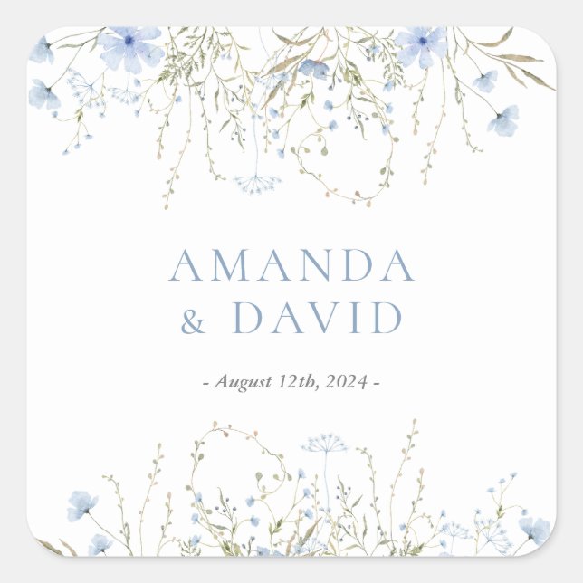 Blue Periwinkle Wildflower Wedding  Square Sticker (Front)