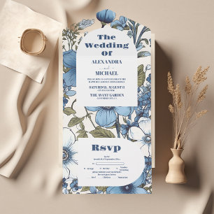 Blue Periwinkle Wildflowers Wedding All In One Invitation