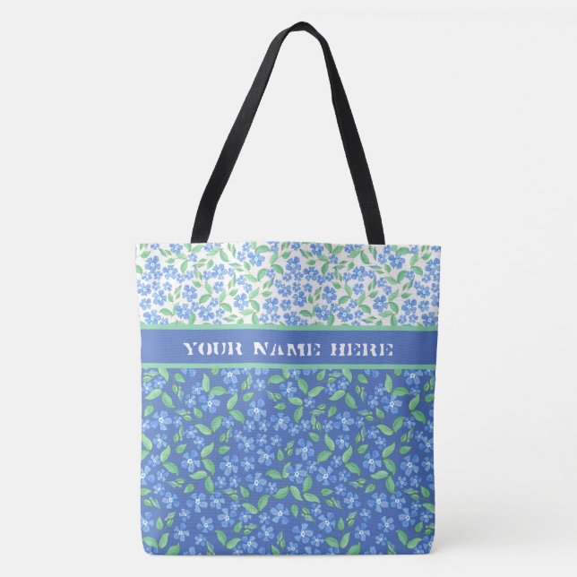 Blue Periwinkles Ditsy Floral Mix'n'match Patterns Tote Bag (Front)