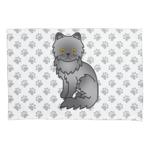 Blue Persian Cute Cartoon Cat & Paws Pillowcase