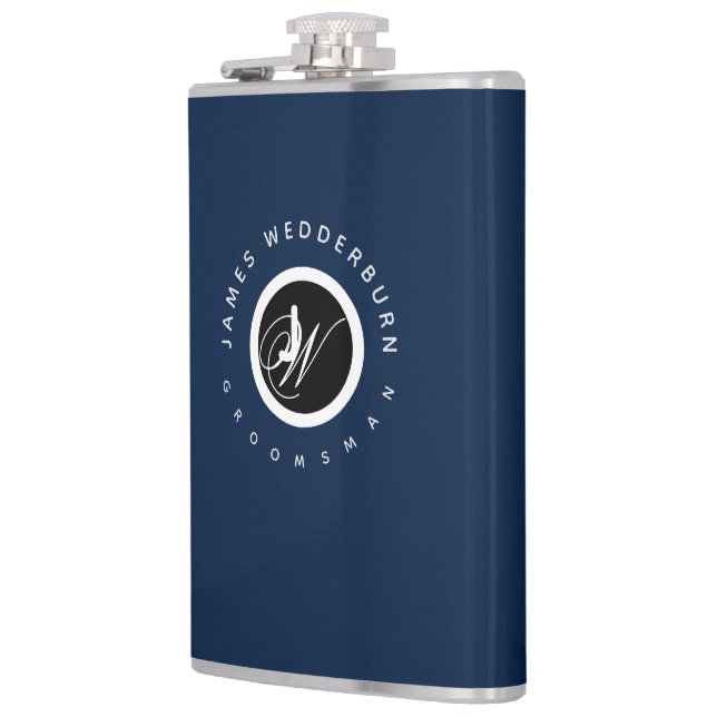 Blue Personalise Groomsman Wedding Favour Hip Flask (Left)