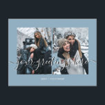 Blue Personalised 2 photos Universal Greetings Postcard<br><div class="desc">Personalised dusty light blue 2 best friends,  weddings or family photos Universal Greetings Postcards featuring a stylish photo collage with 2 customised images,  your greetings message in elegant handwritten script font,  your name,  date,  year,  message on the back in a modern and simple sans serif font.</div>