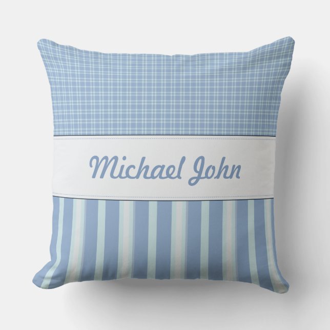 Blue Personalised Baby Nursery Pillow (Front)