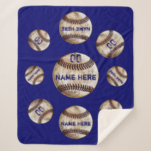 Blue Personalised Baseball Throw Blanket, Sherpa