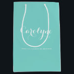 Blue Personalised Bridesmaid Bridal Shower Medium Gift Bag<br><div class="desc">Give thank your bridesmaids,  flower girls,  maid of honour and other bridal parties using this customisable gift bag. It features blue background colour with white modern calligraphy.</div>