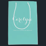 Blue Personalised Bridesmaid Bridal Shower Medium Gift Bag<br><div class="desc">Give thank your bridesmaids,  flower girls,  maid of honour and other bridal parties using this customisable gift bag. It features blue background colour with white modern calligraphy.</div>