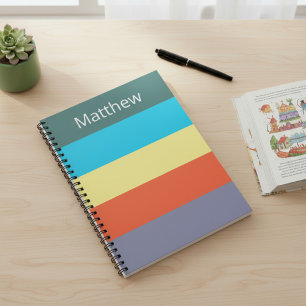 Blue Personalised Colour Block Striped Notebook