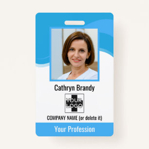 blue Personalised Employee, Photo, Bar Code & Logo ID Badge