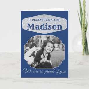 Blue Personalised Glitter Graduation Card