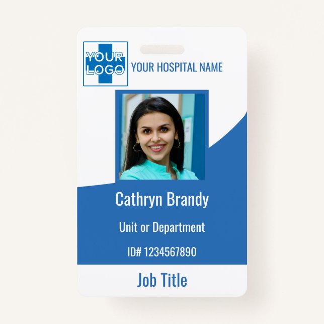 blue Personalised Hospital or Clinic Employee ID Badge (Front)