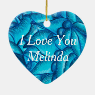Blue Personalised I Love You Heart Pendant Ceramic Tree Decoration
