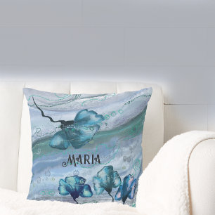 Blue Personalised Marble Flower Pillow