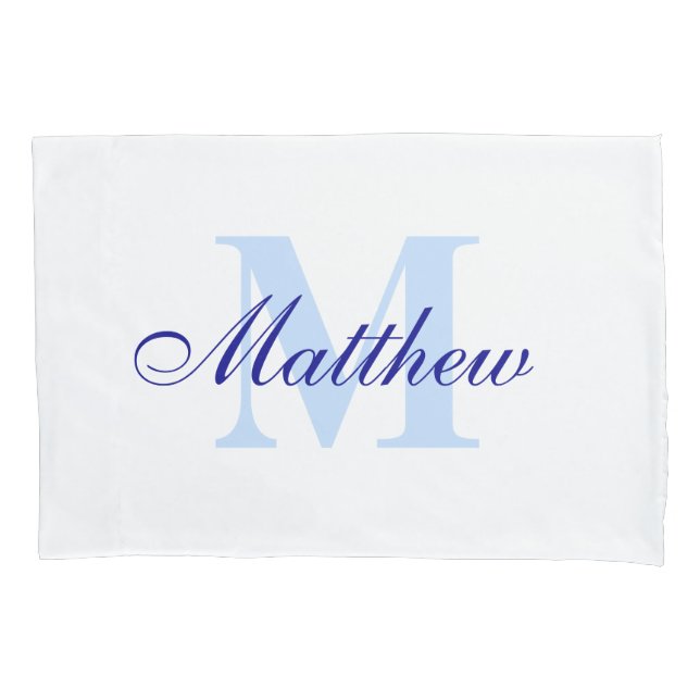 Blue Personalised Monogram Custom Pillow Case (Front)