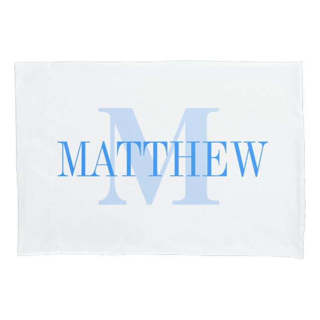 Blue Personalised Monogram Custom Pillow Case (Front)