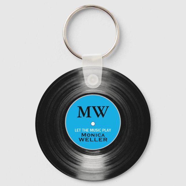 Blue Personalised Music Vinyl Record Keychain (Front)