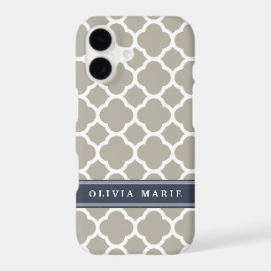 Blue Personalised Name Grey Quatrefoil Pattern