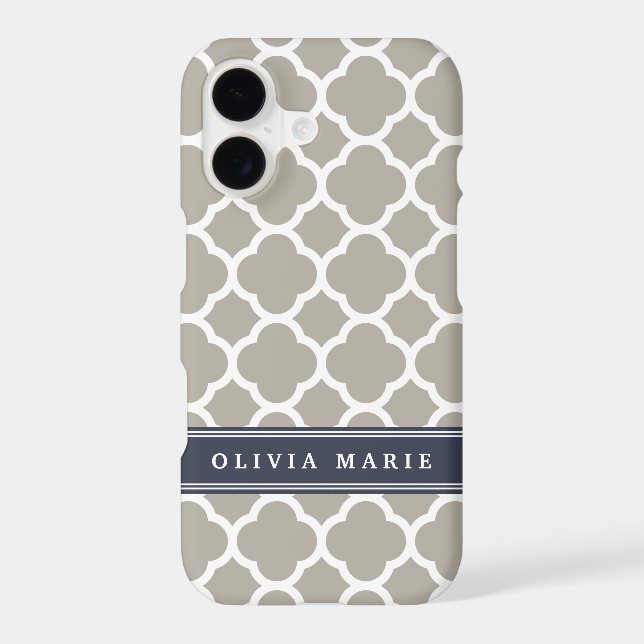 Blue Personalised Name Grey Quatrefoil Pattern (Back)