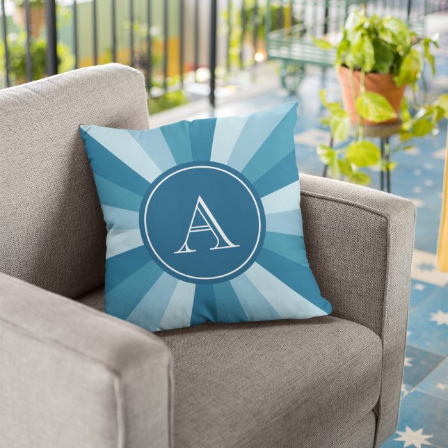 Blue Personalised Name Monogram Colour Wheel Cushion (Creator Uploaded)