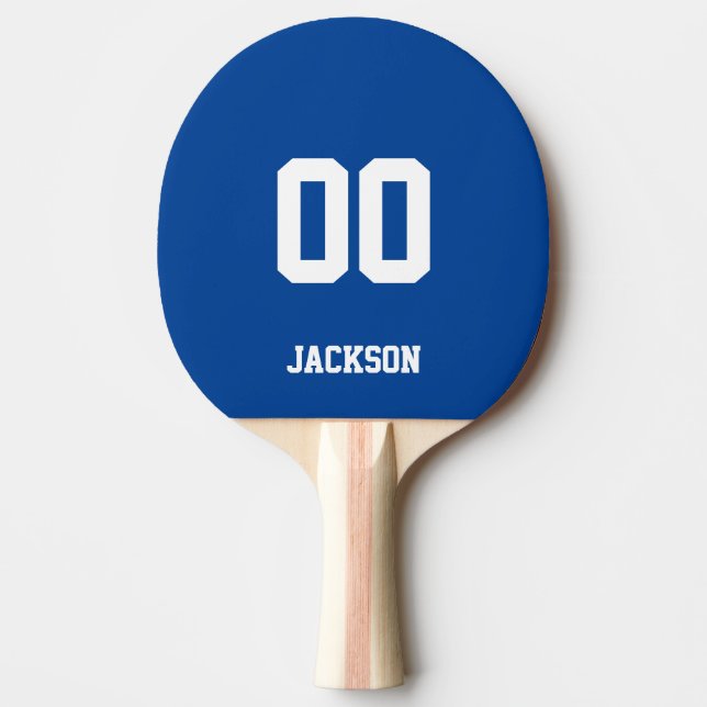 Blue Personalised Name Number Ping Pong Paddle (Front)